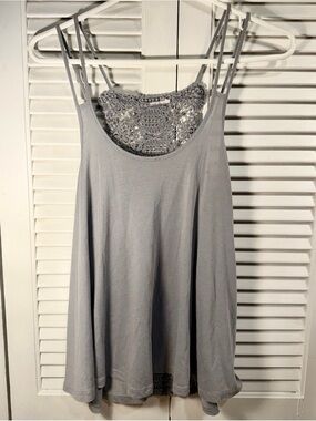 Light Gray Crochet-Back Camisole Tank - Flowy Women's Top